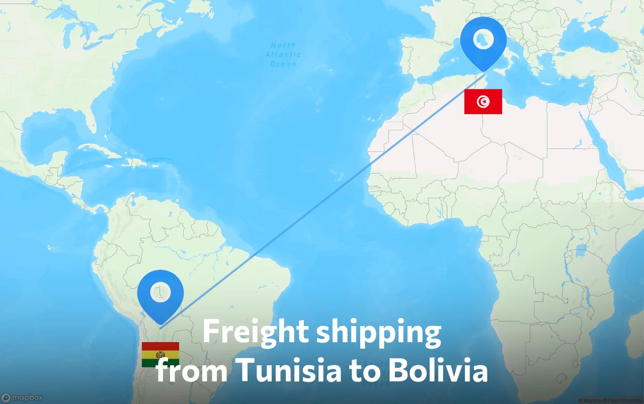 Shipping route from Tunisia to Bolivia