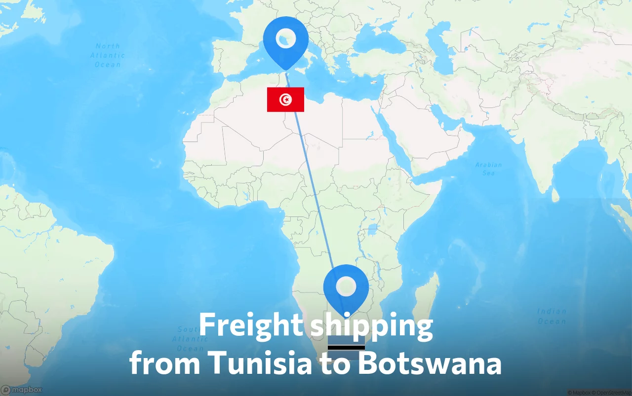 Shipping route from Tunisia to Botswana