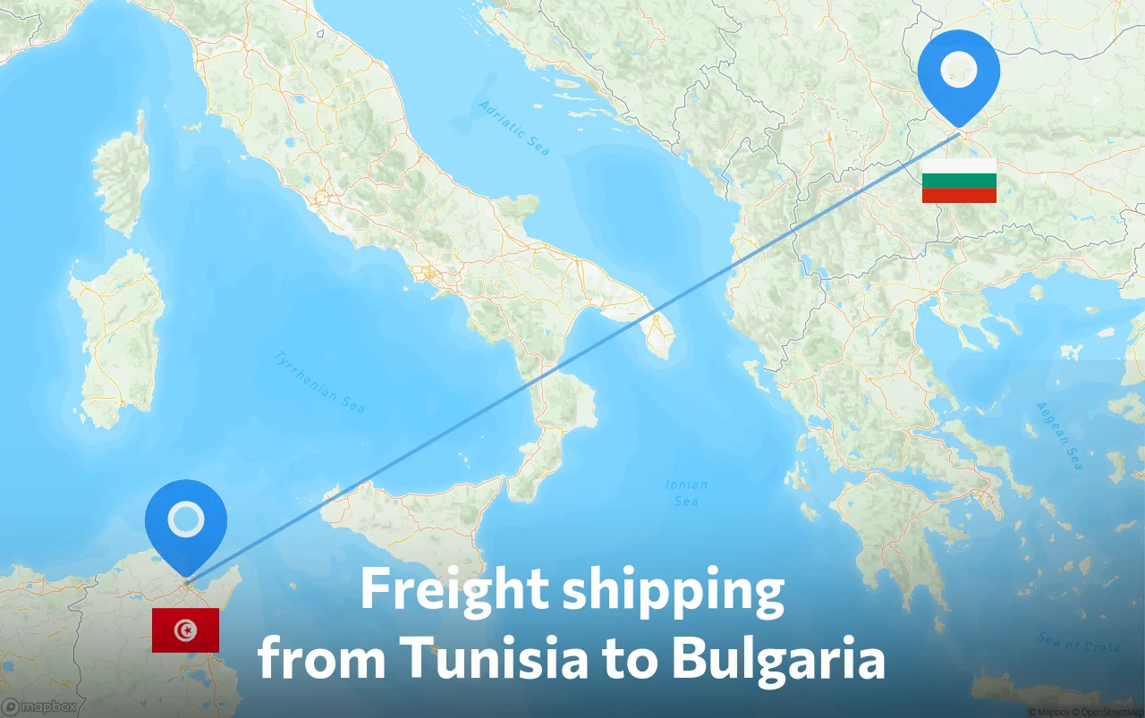 Shipping route from Tunisia to Bulgaria