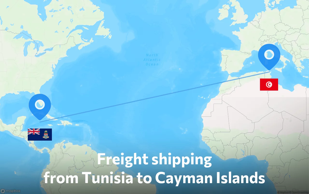 Shipping route from Tunisia to Cayman Islands