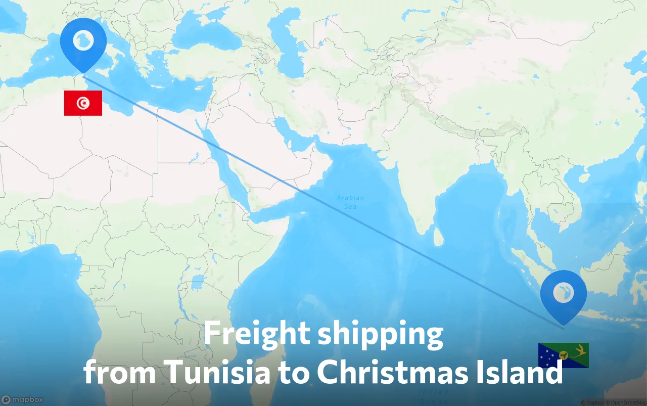 Shipping route from Tunisia to Christmas Island