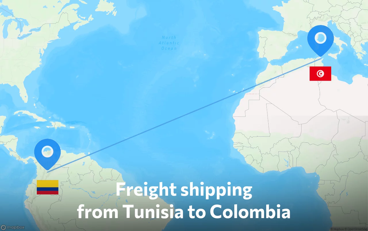 Shipping route from Tunisia to Colombia