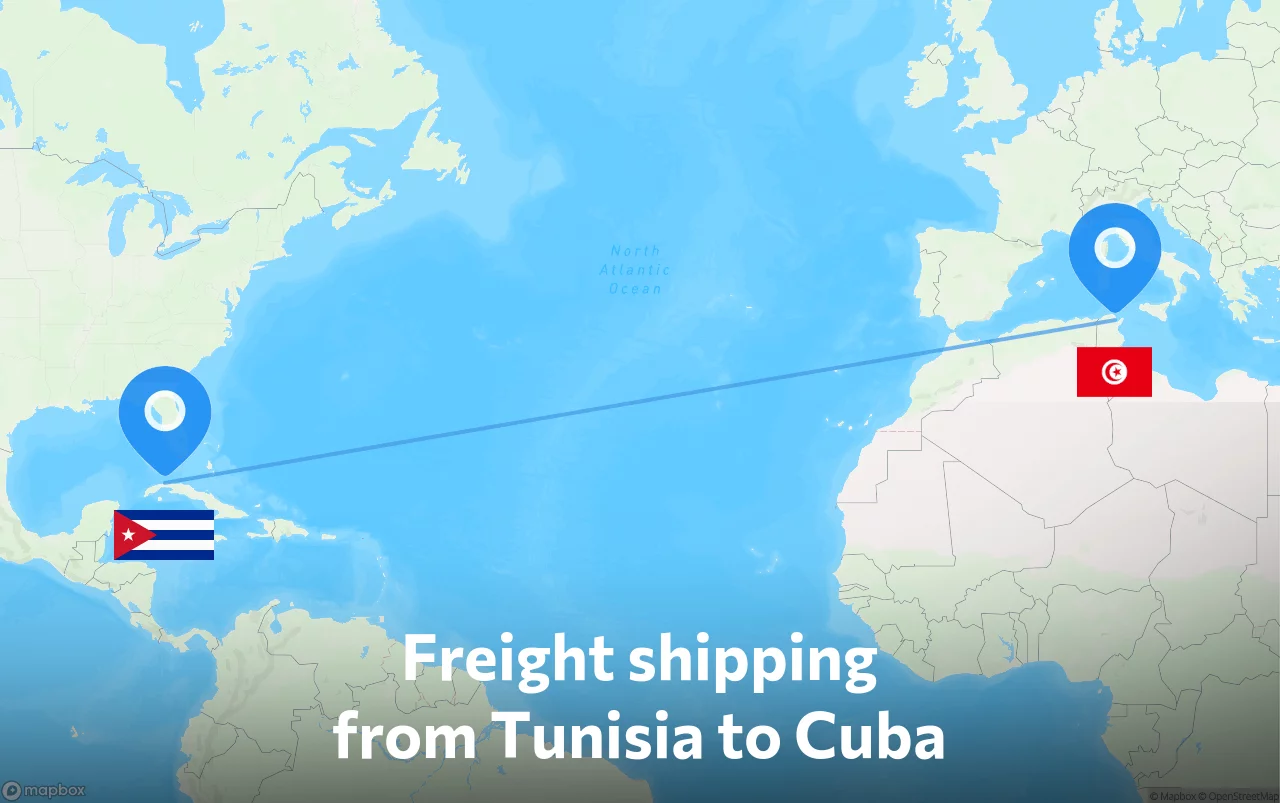Shipping route from Tunisia to Cuba