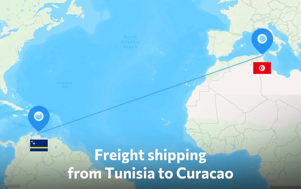 Shipping route from Tunisia to Curacao