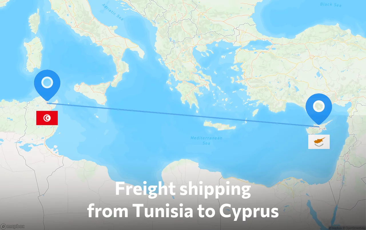 Shipping route from Tunisia to Cyprus