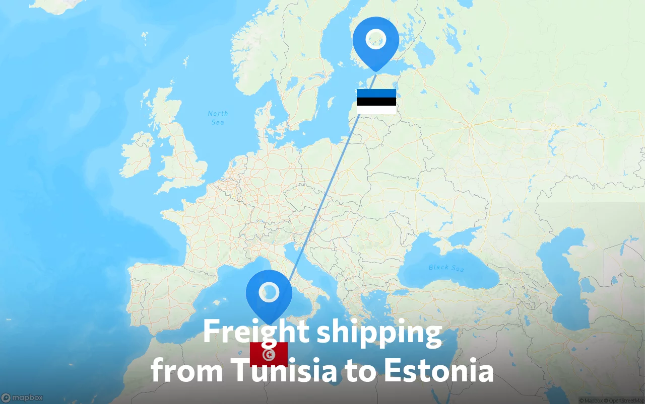 Shipping route from Tunisia to Estonia