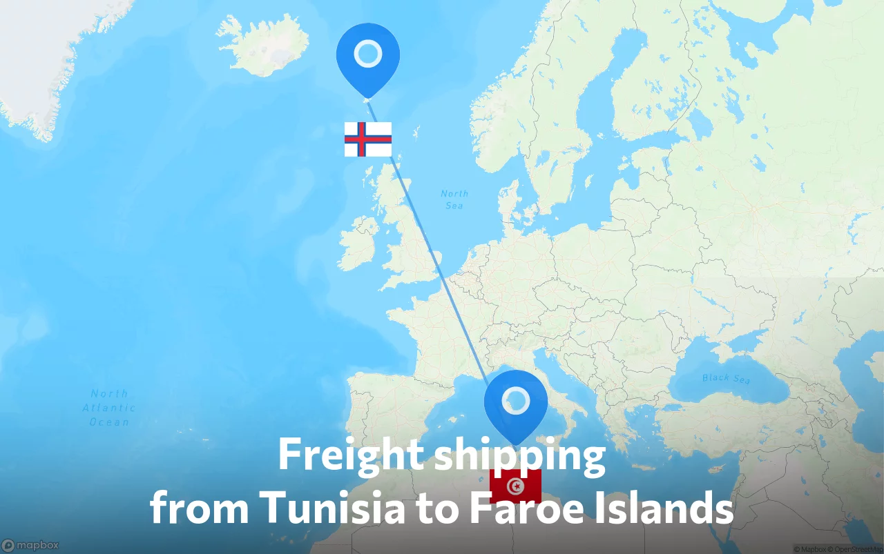 Shipping route from Tunisia to Faroe Islands