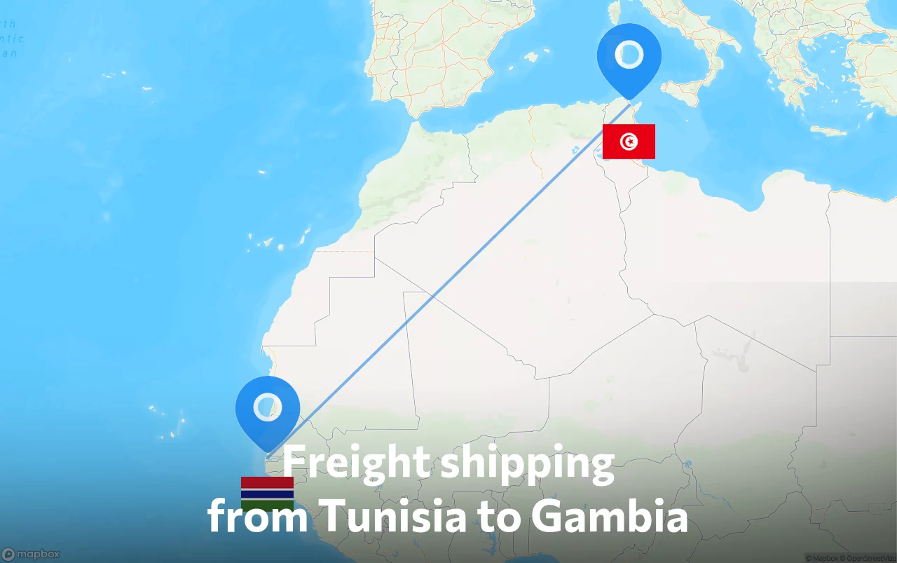 Shipping route from Tunisia to Gambia