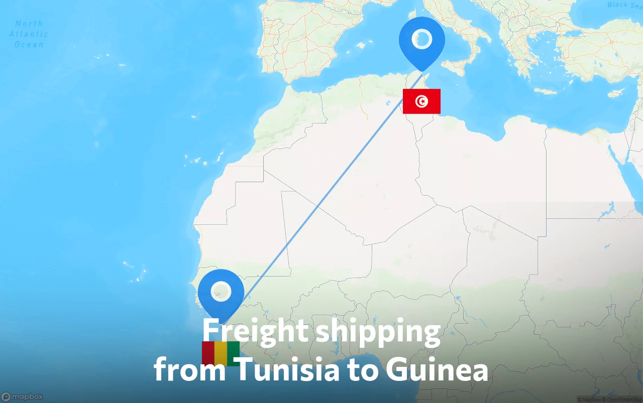 Shipping route from Tunisia to Guinea