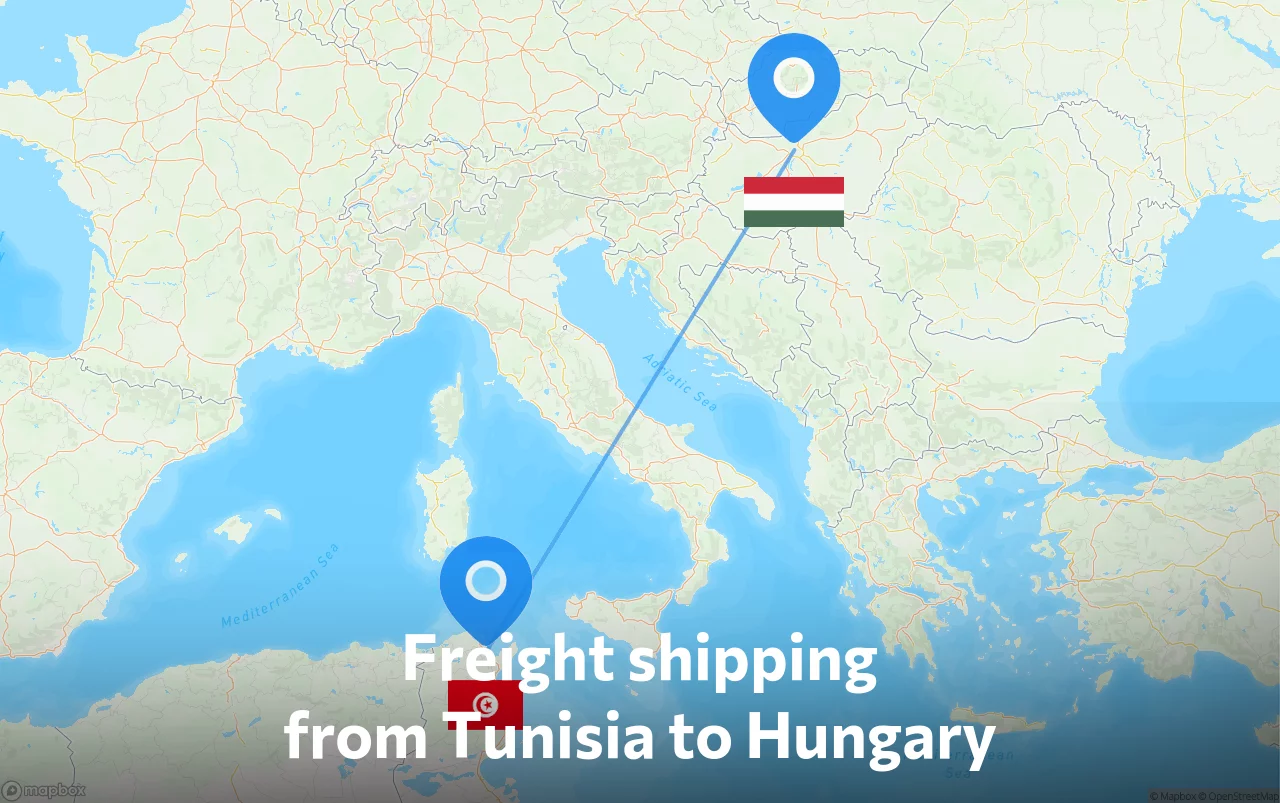 Shipping route from Tunisia to Hungary