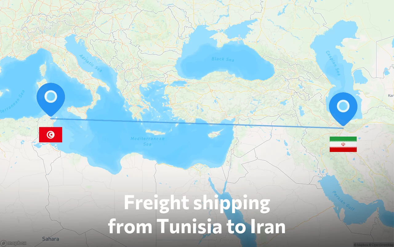 Shipping route from Tunisia to Iran