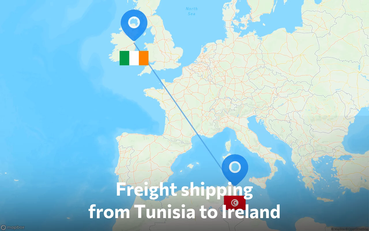 Shipping route from Tunisia to Ireland
