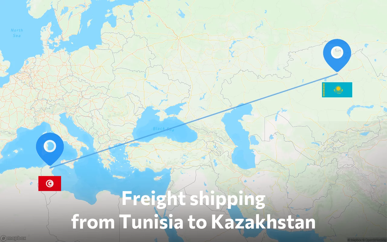 Shipping route from Tunisia to Kazakhstan