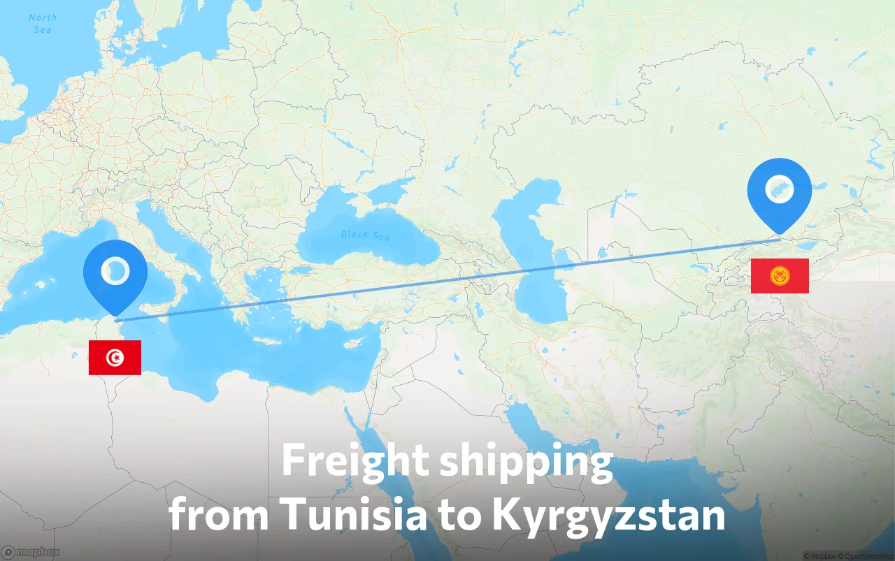 Shipping route from Tunisia to Kyrgyzstan