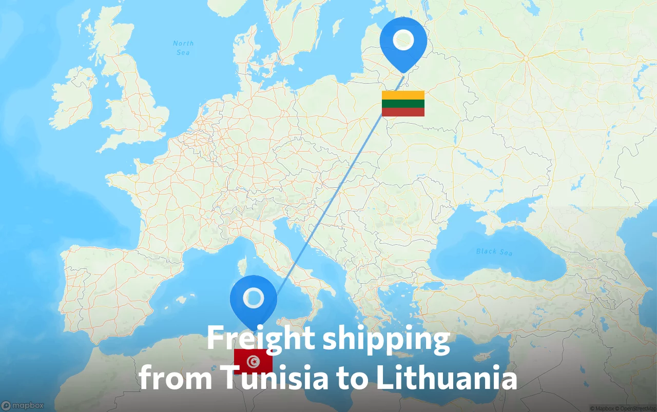 Shipping route from Tunisia to Lithuania