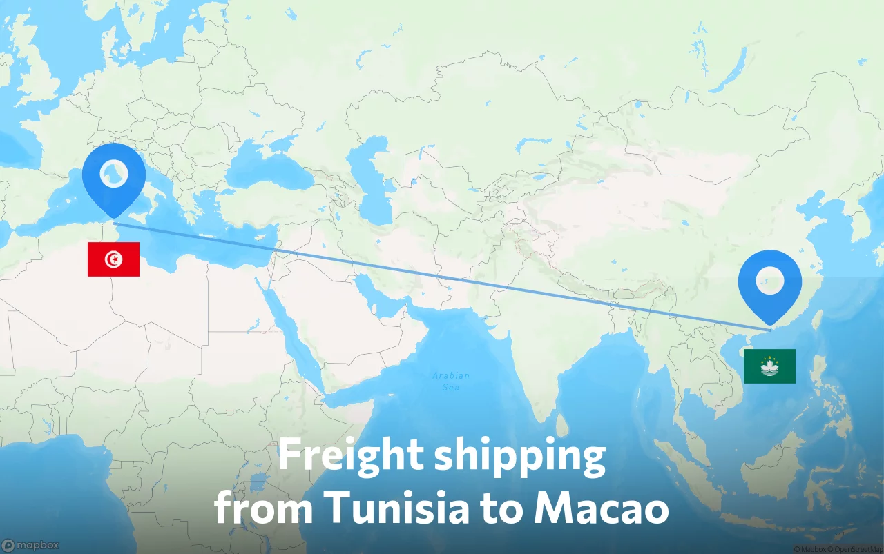 Shipping route from Tunisia to Macao