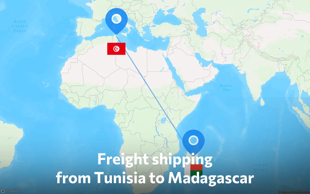 Shipping route from Tunisia to Madagascar
