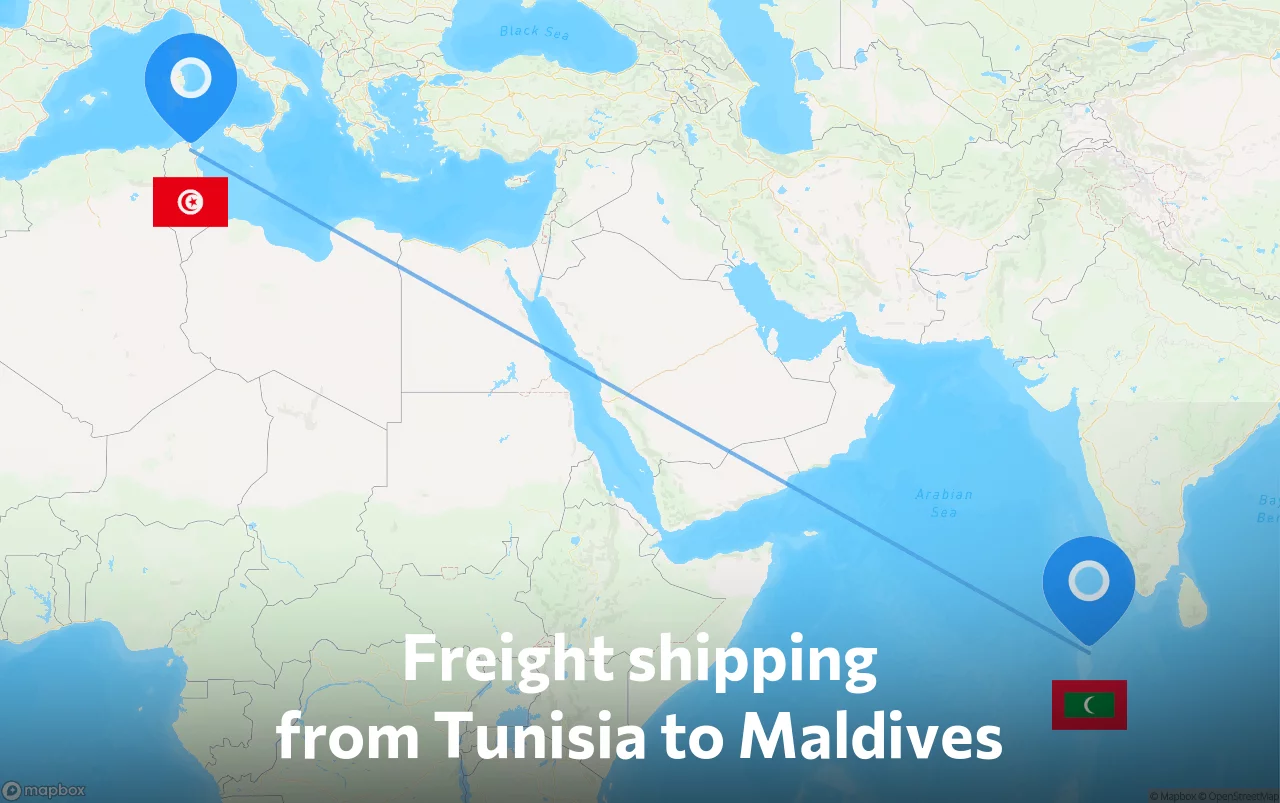Shipping route from Tunisia to Maldives