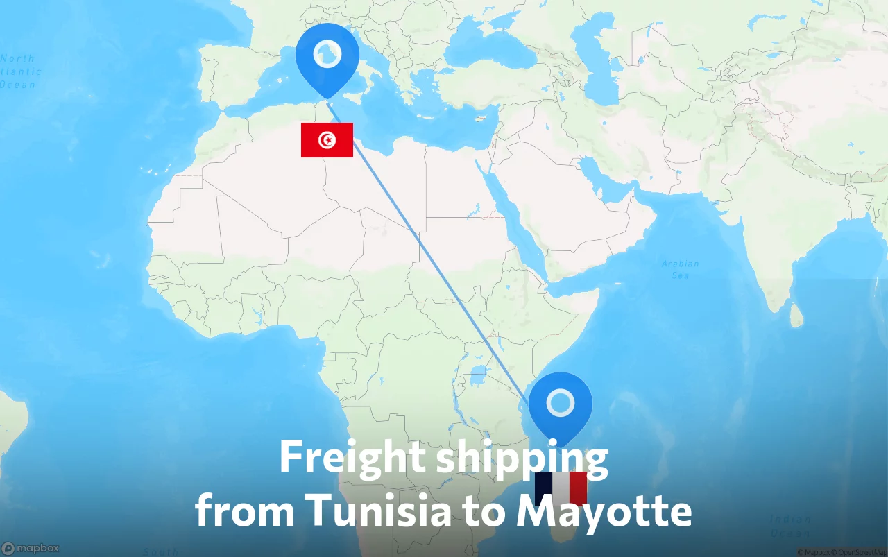Shipping route from Tunisia to Mayotte