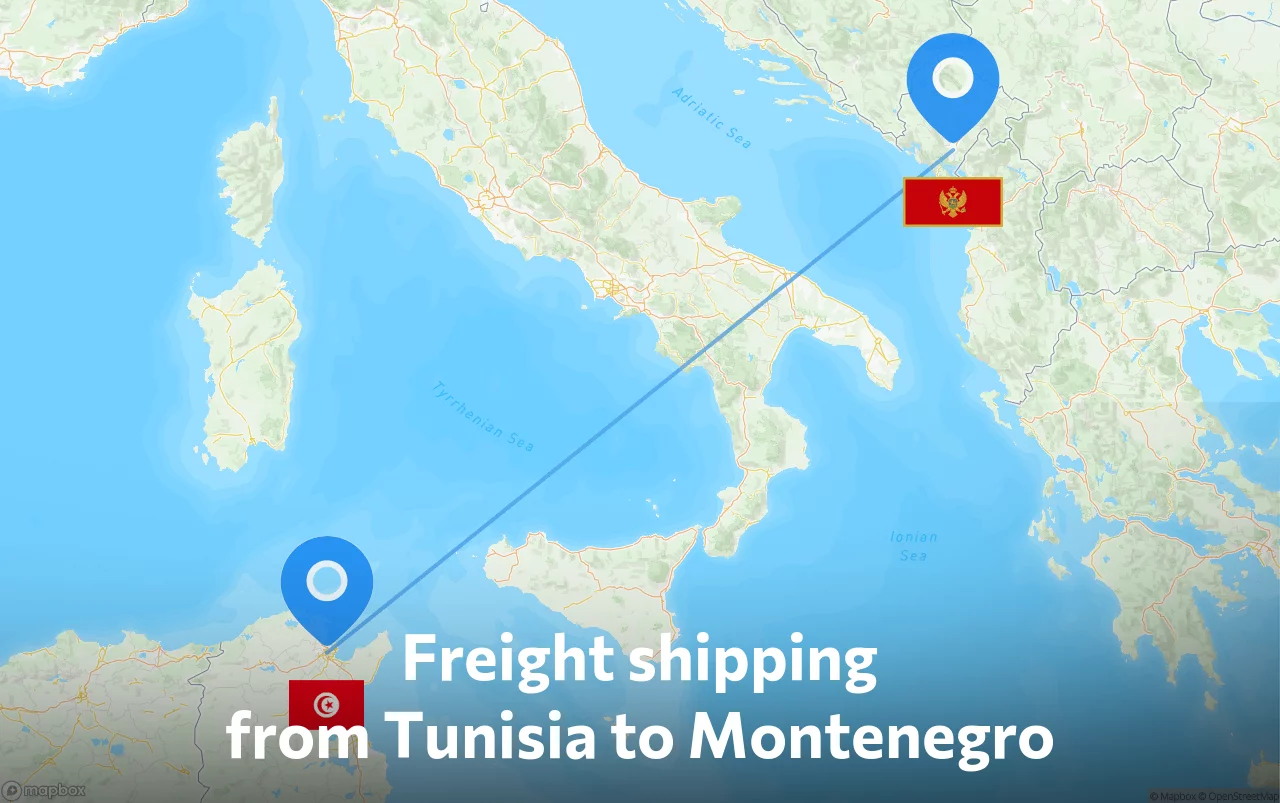 Shipping route from Tunisia to Montenegro