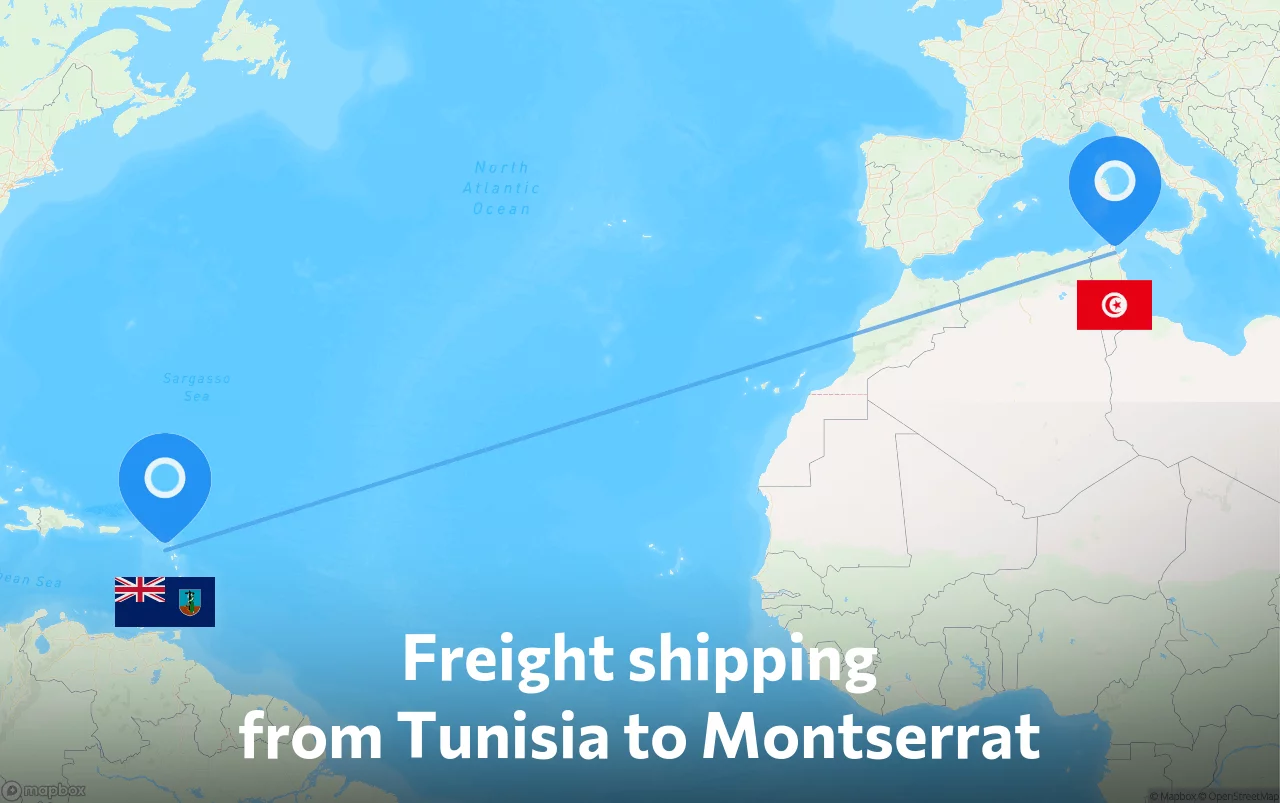 Shipping route from Tunisia to Montserrat
