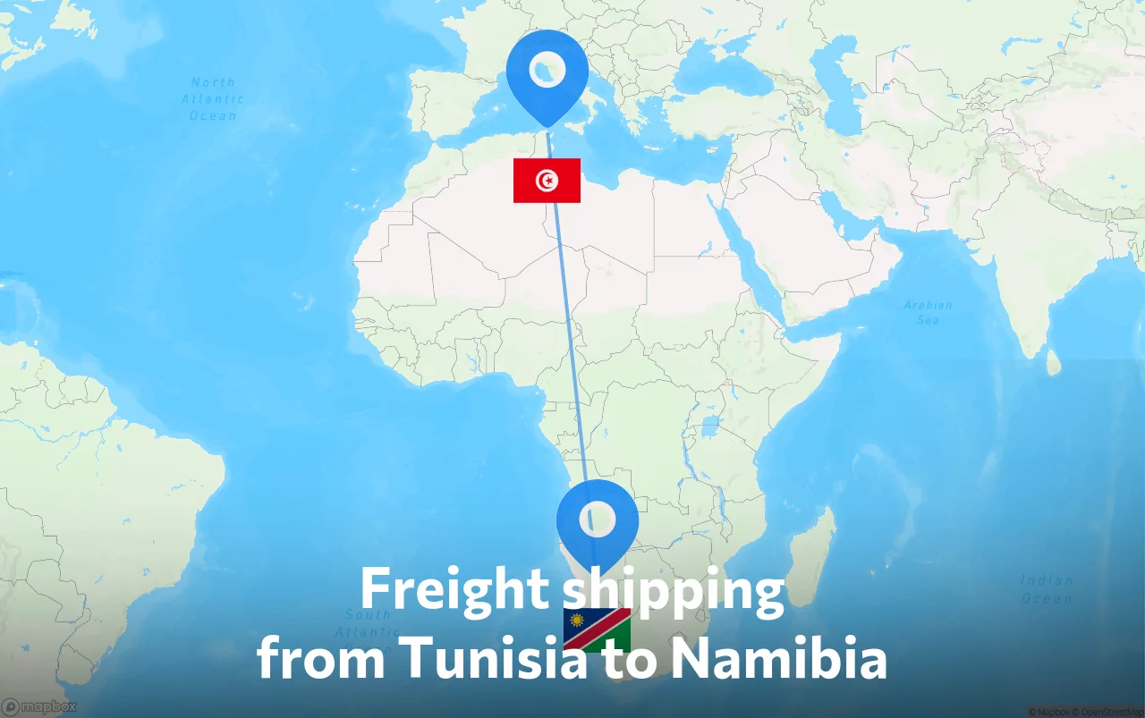 Shipping route from Tunisia to Namibia