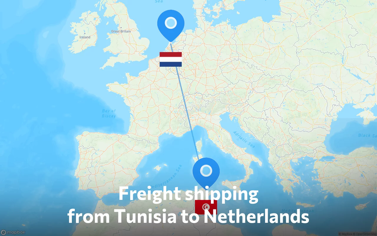Shipping route from Tunisia to Netherlands