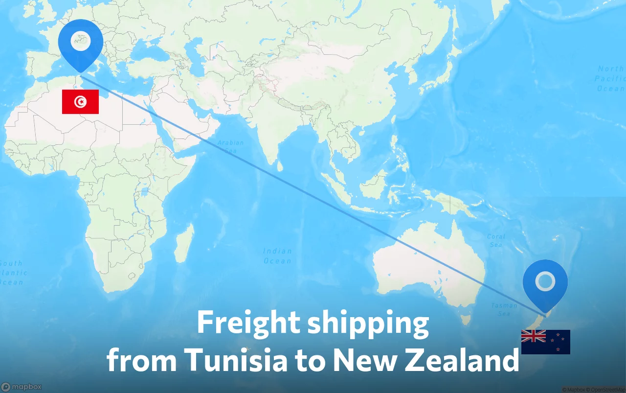 Shipping route from Tunisia to New Zealand