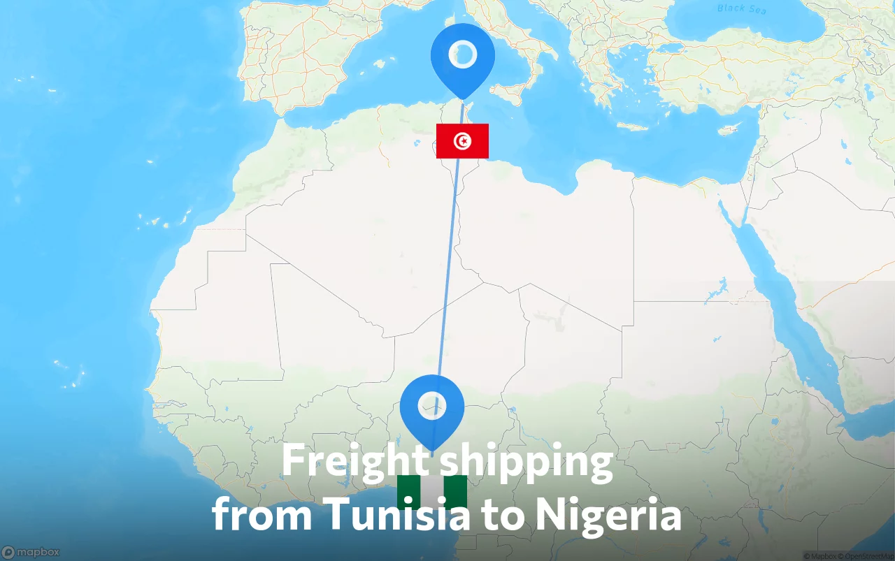 Shipping route from Tunisia to Nigeria