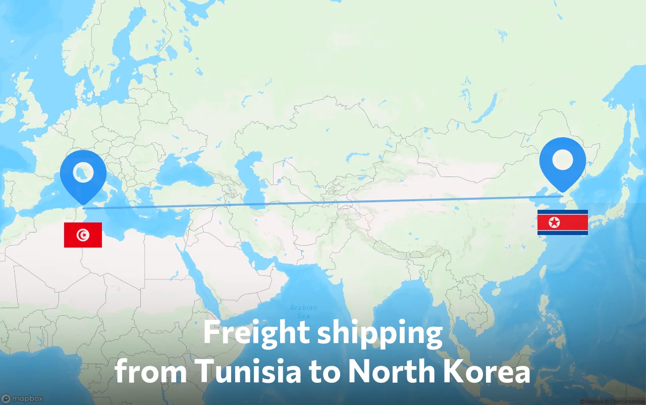 Shipping route from Tunisia to North Korea