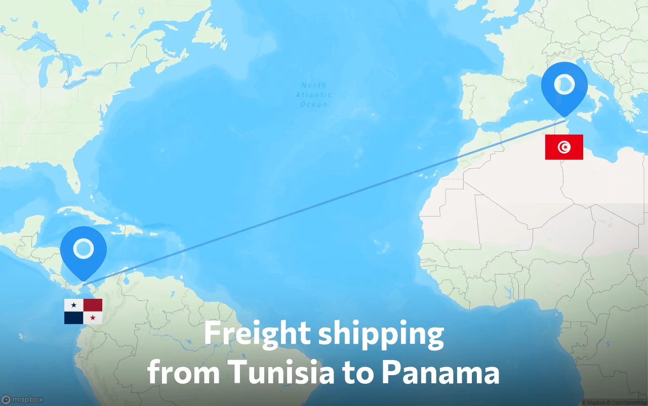 Shipping route from Tunisia to Panama