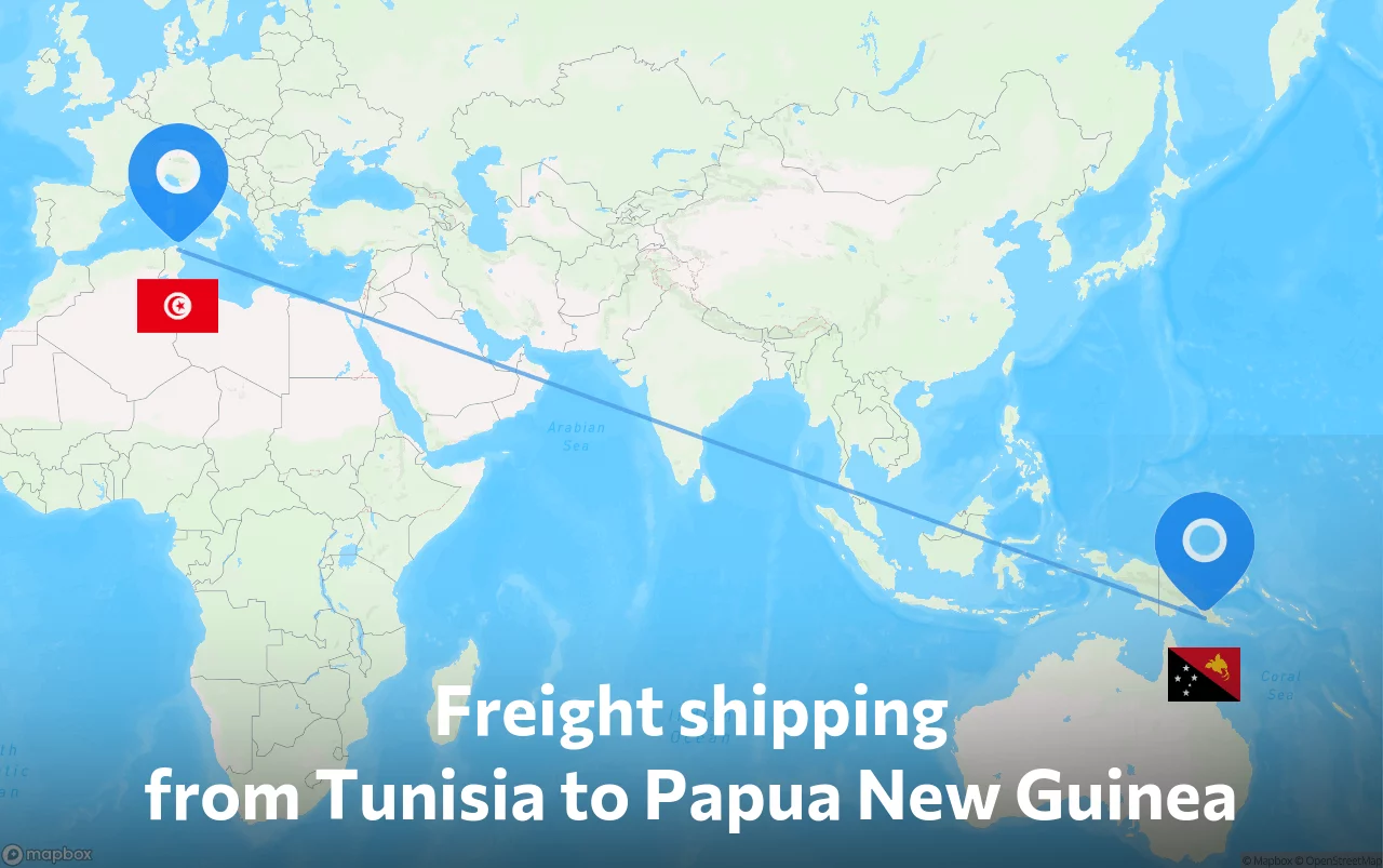 Shipping route from Tunisia to Papua New Guinea