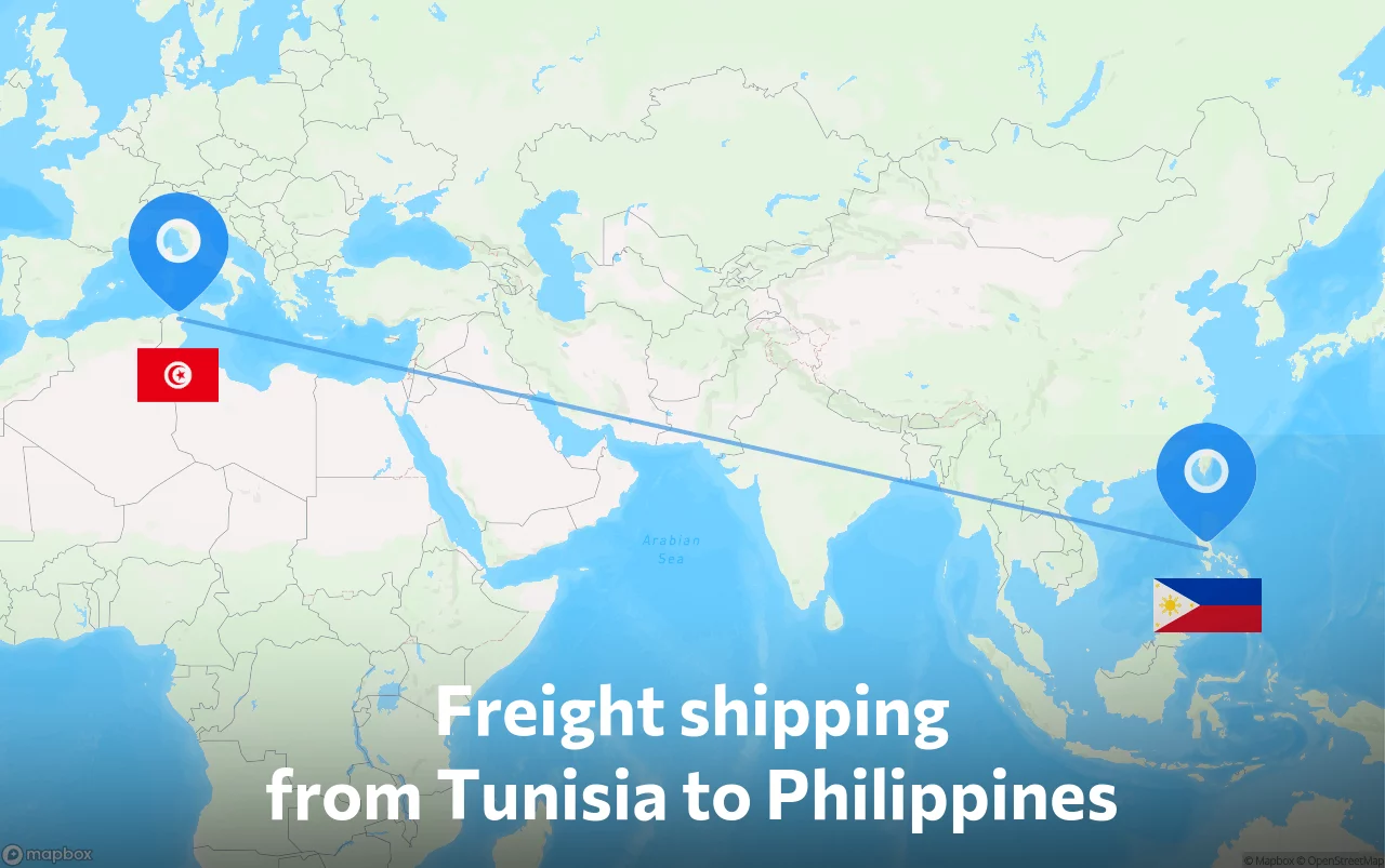 Shipping route from Tunisia to Philippines