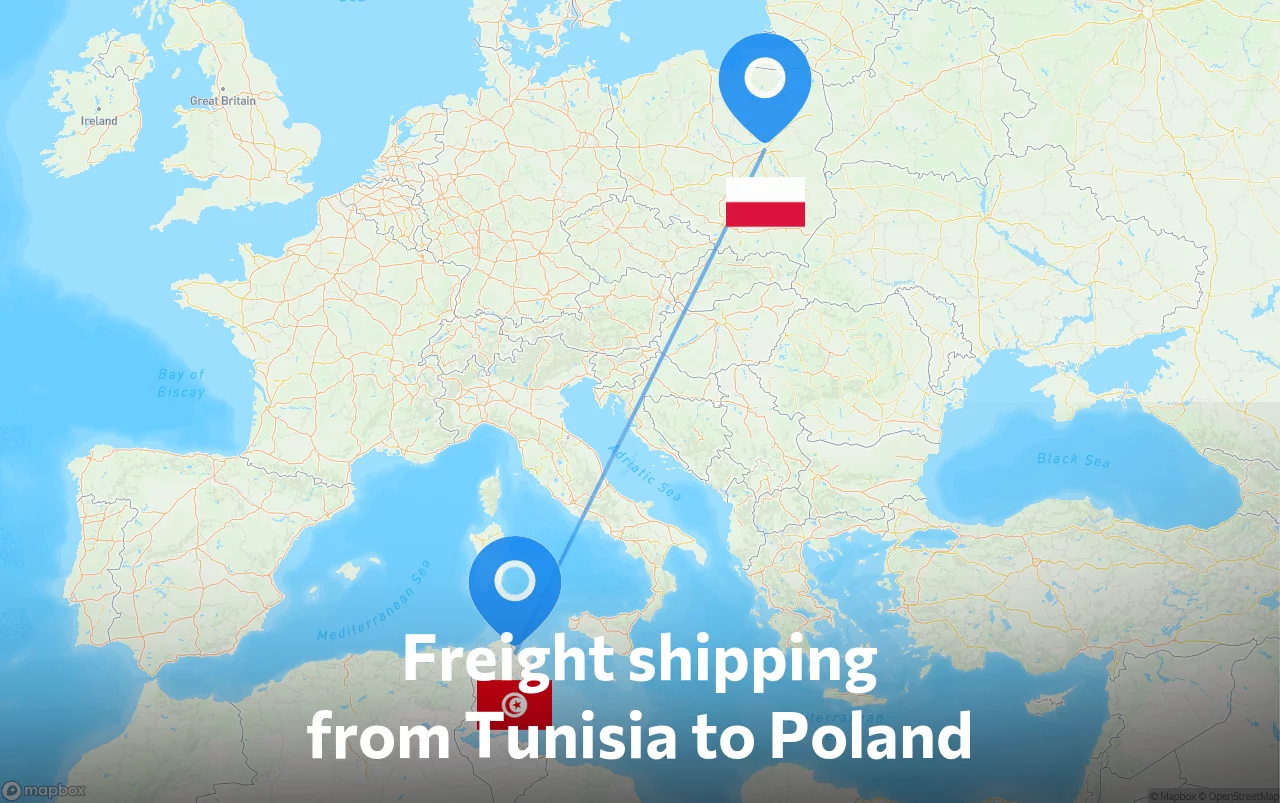 Shipping route from Tunisia to Poland