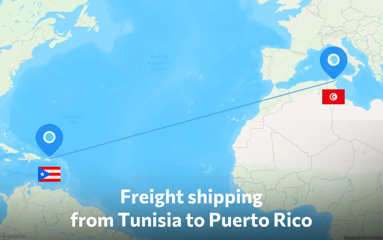 Shipping route from Tunisia to Puerto Rico