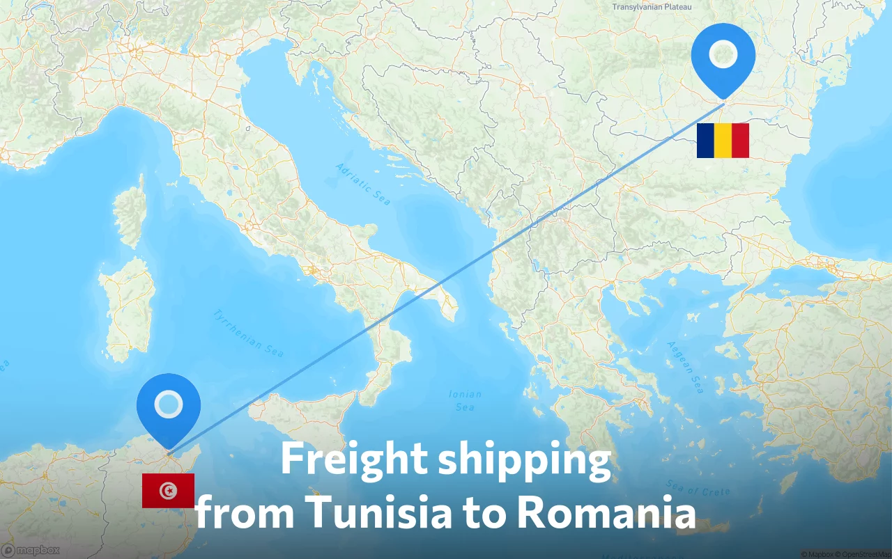 Shipping route from Tunisia to Romania