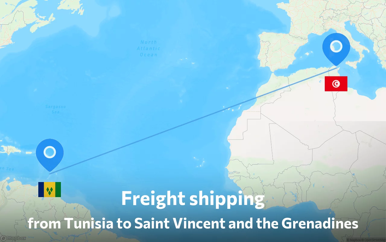 Shipping route from Tunisia to Saint Vincent and the Grenadines