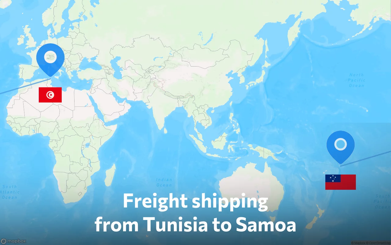 Shipping route from Tunisia to Samoa