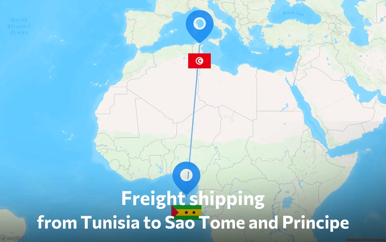 Shipping route from Tunisia to Sao Tome and Principe