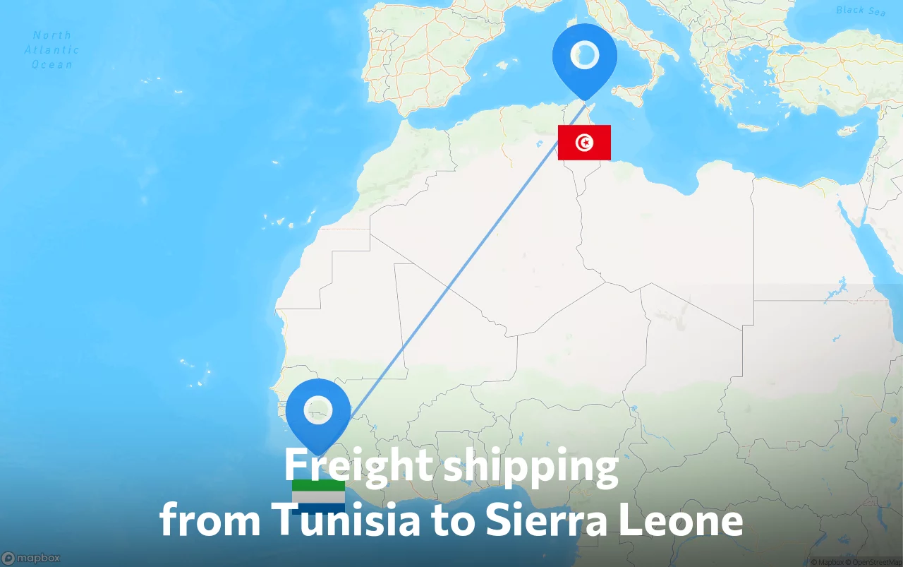 Shipping route from Tunisia to Sierra Leone