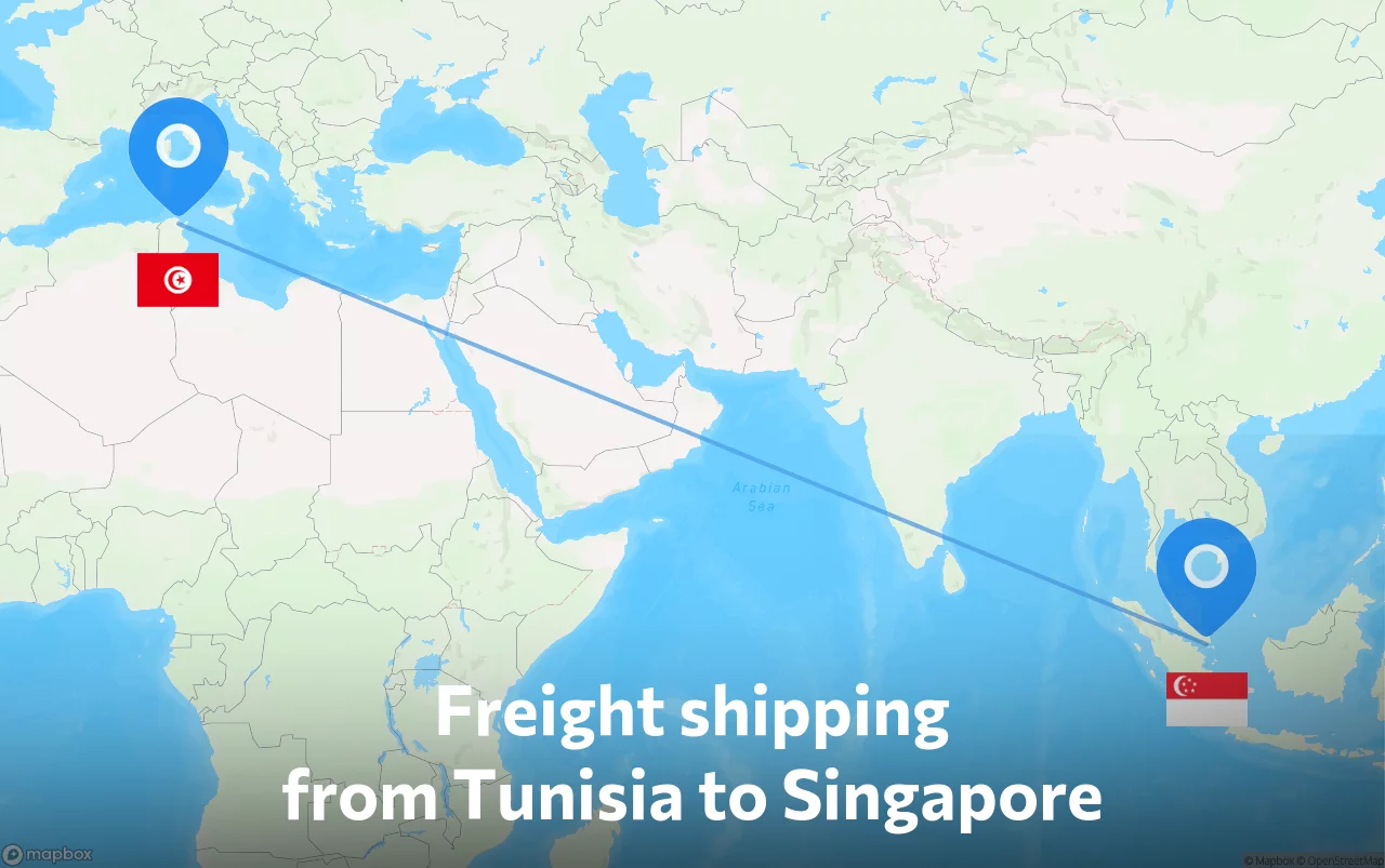 Shipping route from Tunisia to Singapore