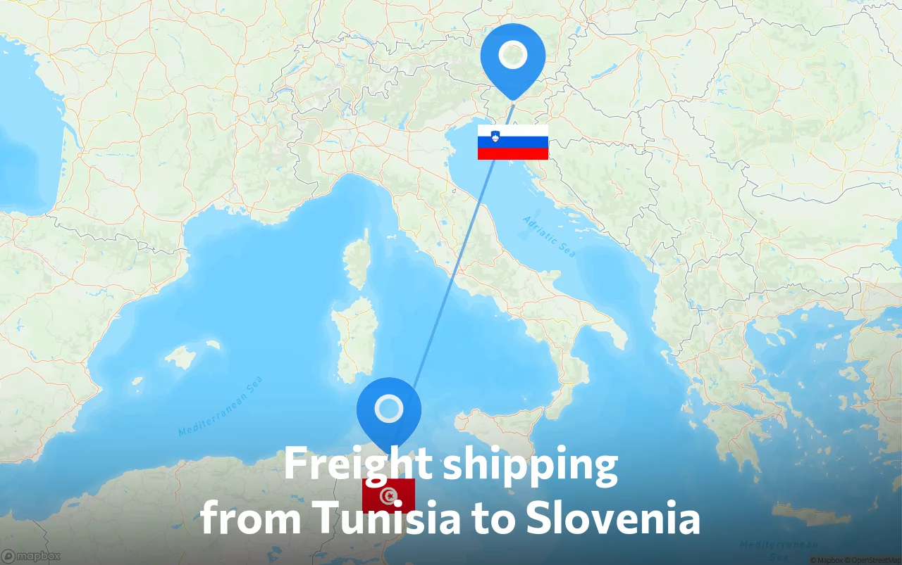 Shipping route from Tunisia to Slovenia