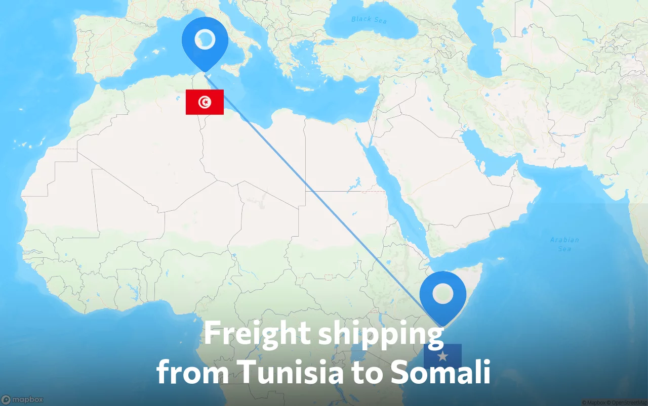 Shipping route from Tunisia to Somali