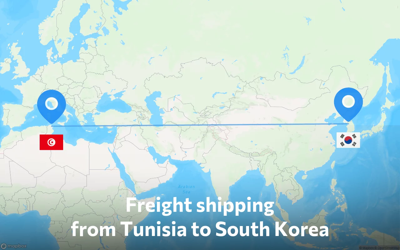 Shipping route from Tunisia to South Korea