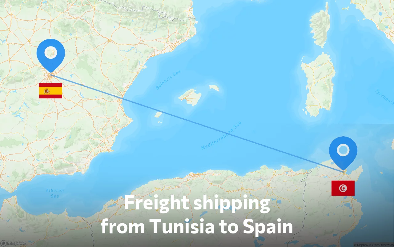 Shipping route from Tunisia to Spain