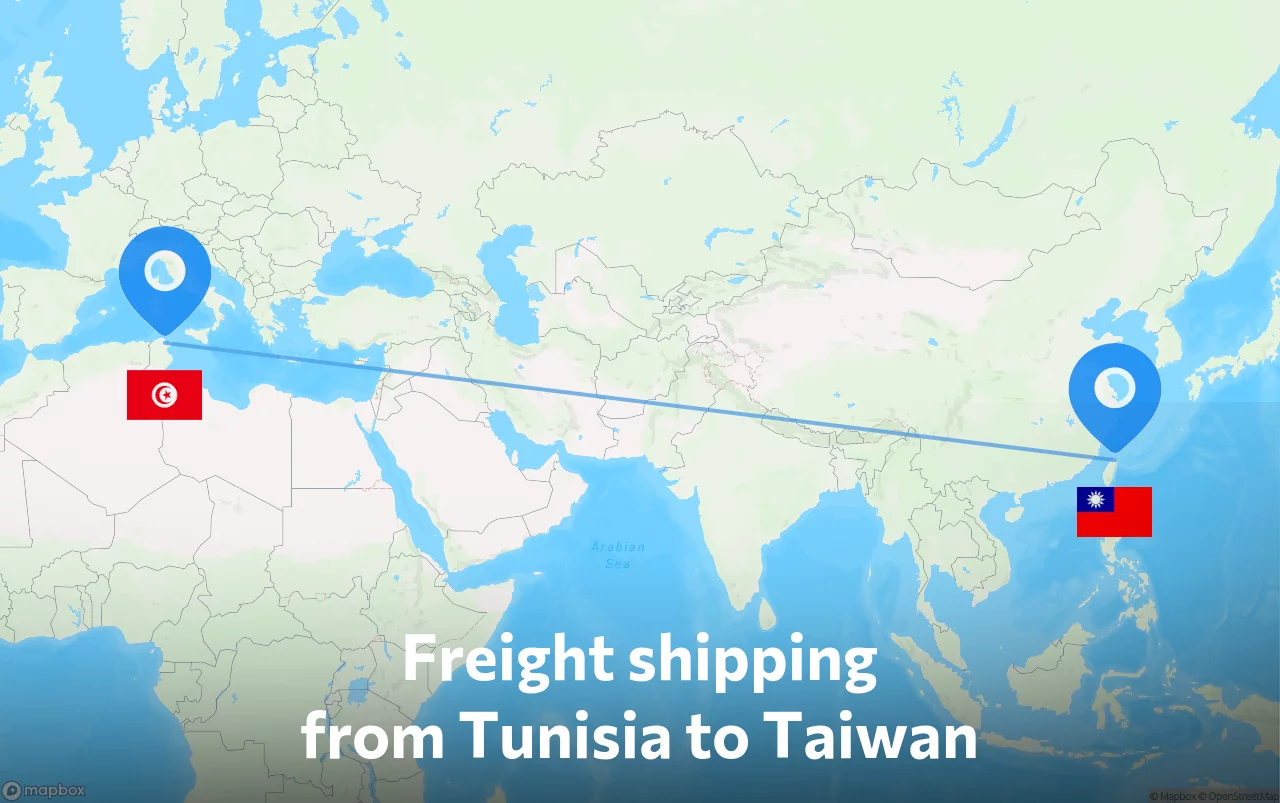 Shipping route from Tunisia to Taiwan