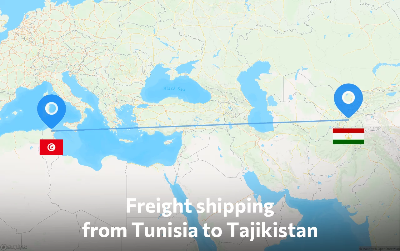 Shipping route from Tunisia to Tajikistan