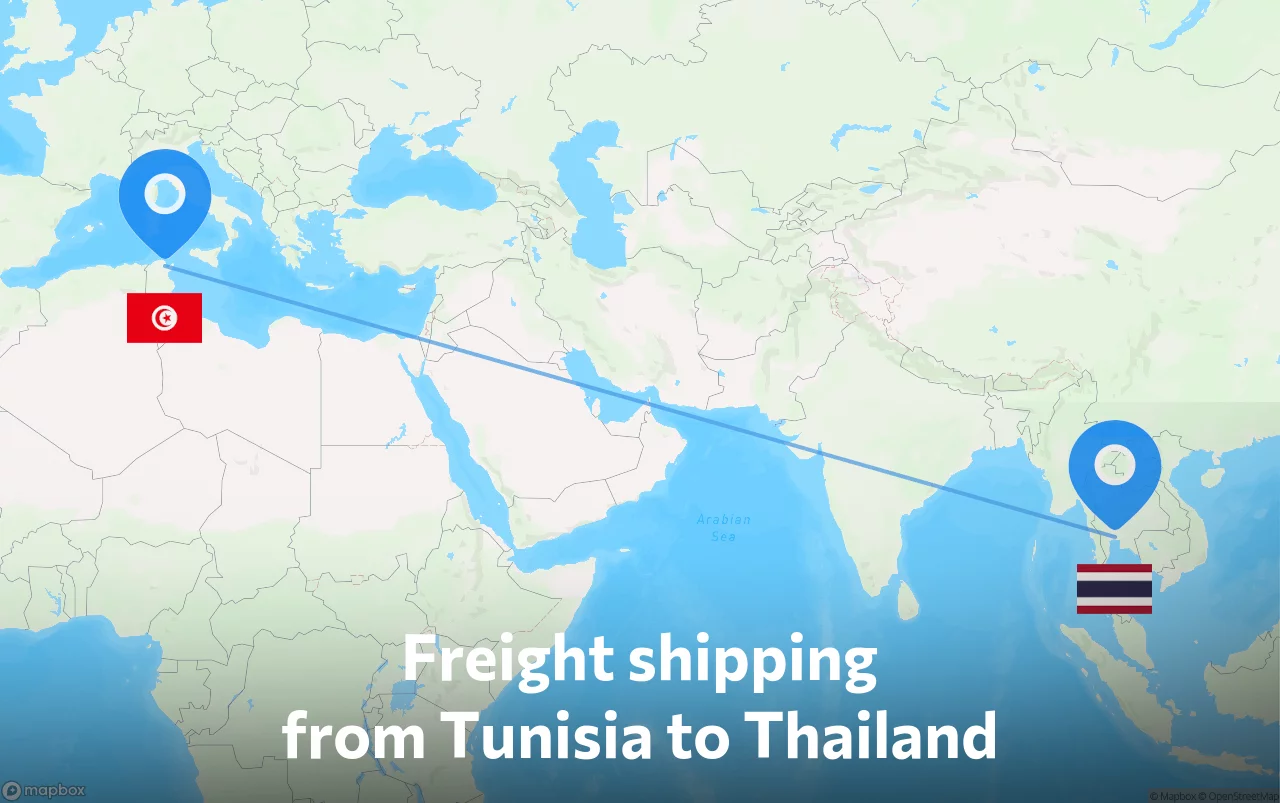 Shipping route from Tunisia to Thailand