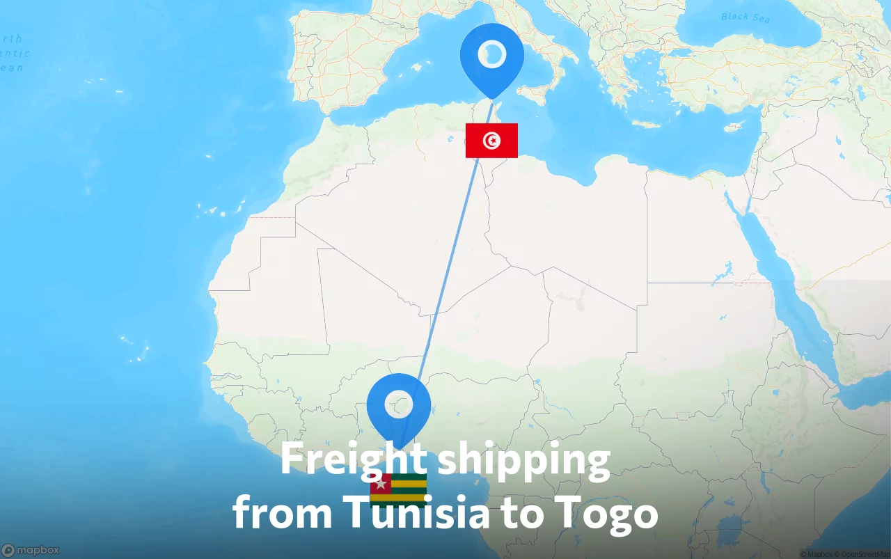 Shipping route from Tunisia to Togo