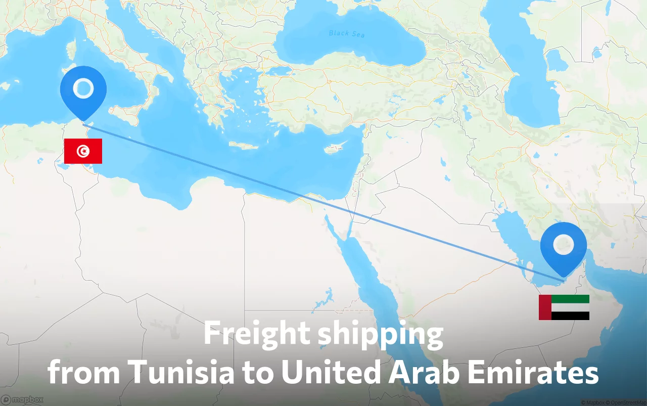 Shipping route from Tunisia to United Arab Emirates